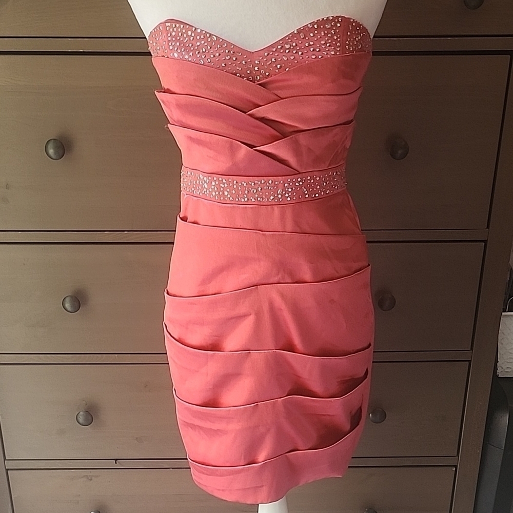 Jodi Kristopher Ruched  Pink Strapless Dress.  Size 5 #prom #wedding